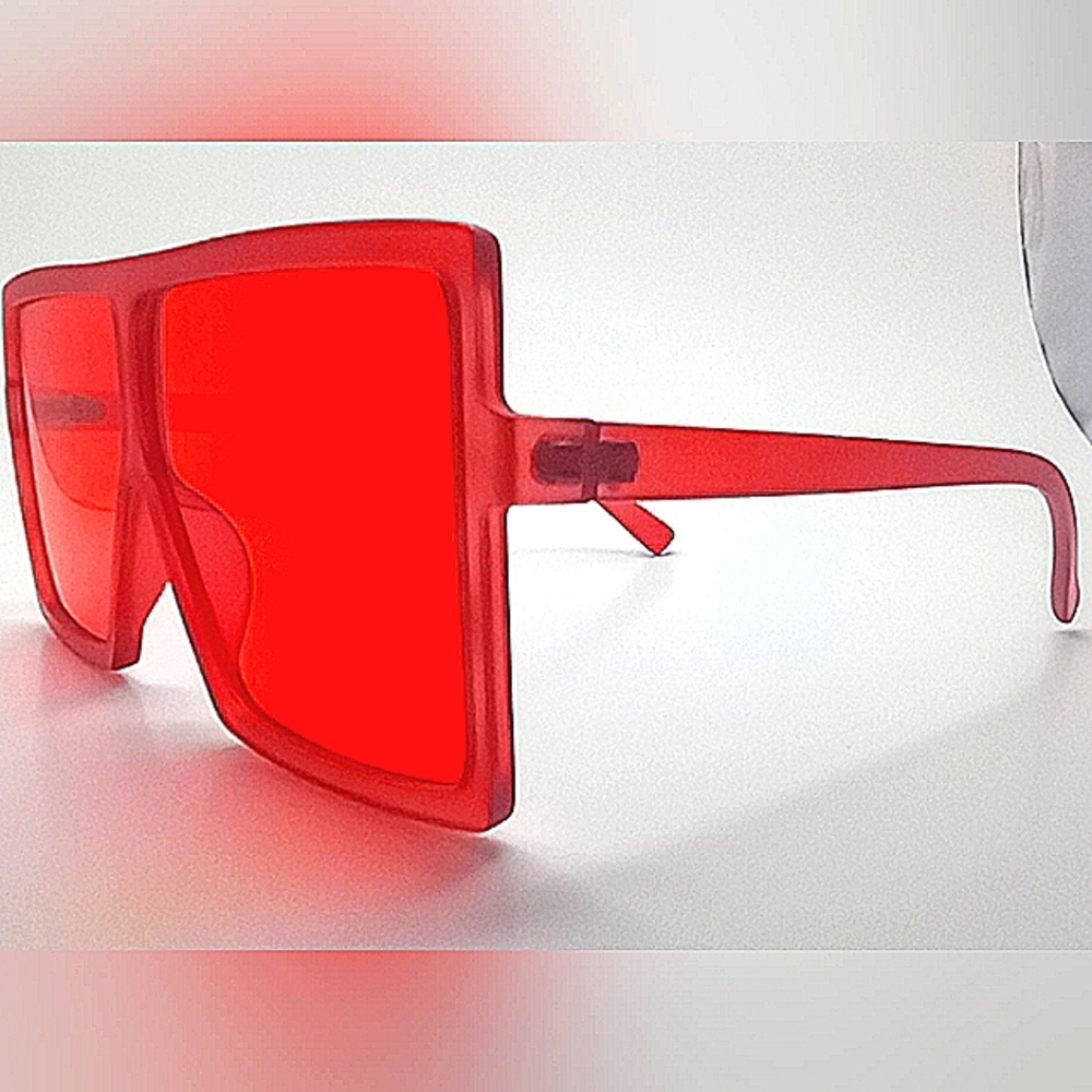 Unisex Red Oversized Square Glasses